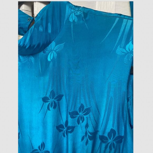 Vintage 1960s Dynasty 100% Silk Embossed Turquoise Belted Jumpsuit 10 Hong Kong - Picture 9 of 10